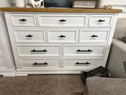 white 10 drawer dresser ZORPLIX for Bedroom, 55" Long High Gloss Dresser, Dresser with power outlets are especially suitable for small households Archbold Furniture Heritage 319190662 American