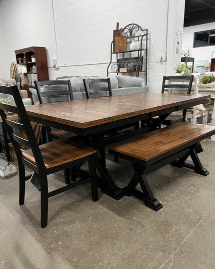 Large Farmhouse Dining Set w/ Bench and 4 Chairs - BRAND NEW!
