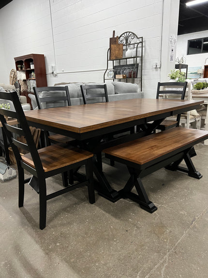 Large Farmhouse Dining Set w/ Bench and 4 Chairs - BRAND NEW!