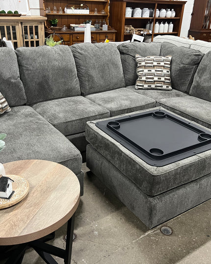 Grey Double Chaise Sectional w/ Ottoman in Durable Fabric - BRAND NEW!