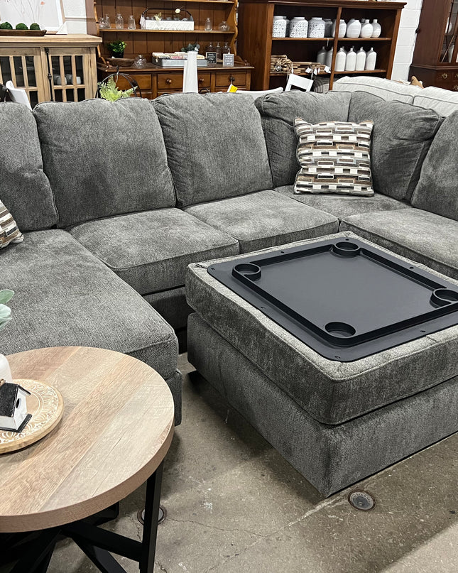 Grey Double Chaise Sectional w/ Ottoman in Durable Fabric - BRAND NEW!